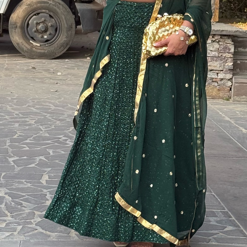 Green Sequin Indian Lehenga Bottom Only